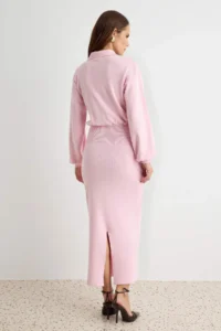 TRENDYOLMİLLA PINK Polo Shirt Collar Bluzan Plain Maxi Knit Dress - Image 5