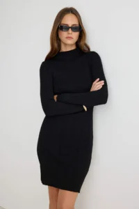 TRENDYOLMİLLA Black Basic Bodysuit hugging Formda Plain Short / Mini Knit Dress - Image 2