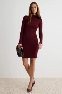 TRENDYOLMİLLA Burgundy Basic Bodysuit hugging Formda Plain Short / Mini Knit Dress