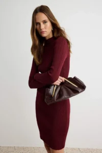 TRENDYOLMİLLA Burgundy Basic Bodysuit hugging Formda Plain Short / Mini Knit Dress - Image 2