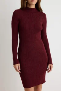 TRENDYOLMİLLA Burgundy Basic Bodysuit hugging Formda Plain Short / Mini Knit Dress - Image 3
