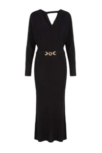TRENDYOLMİLLA Black Double breasted Belt Detailed bodycone Plain Maxi Knit Dress