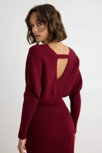 TRENDYOLMİLLA Burgundy Double breasted Belt Detailed bodycone Plain Maxi Knit Dress - Image 3