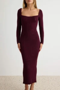 TRENDYOLMİLLA Plum Heart Collar bodycone Maxi Knit Dress - Image 4