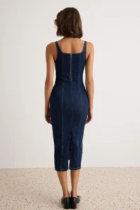 TRENDYOLMİLLA Dark Medium Less Flexible Sleeveless Midi DENIM Dress - Image 4
