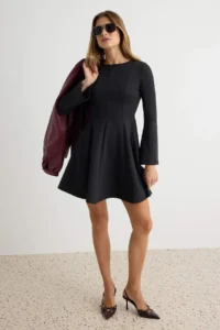 TRENDYOLMİLLA Black skater/Belden Flared Short / Mini interlock Knitting Dress