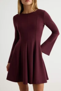 TRENDYOLMİLLA Plum skater/Belden Flared Short / Mini interlock Knitting Dress - Image 3