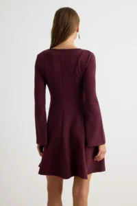 TRENDYOLMİLLA Plum skater/Belden Flared Short / Mini interlock Knitting Dress - Image 4