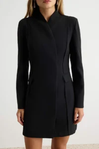 TRENDYOLMİLLA Black Double breasted Kapama A-Cut/Life Form with pocket Short / Mini Weaving Jacket Dress - Image 3