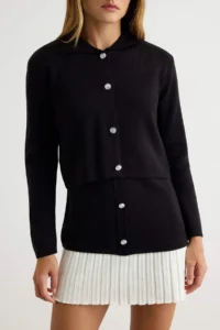 TRENDYOLMİLLA Black Cardigan Contrast Skirt Detailed Mini Knit Dress - Image 4