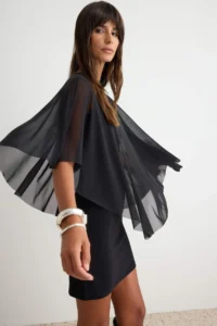 TRENDYOLMİLLA Black bodycon/Fitting cloaked Boat Neck Midi Flexible Knitting Dress - Image 2