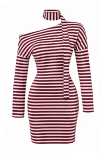 TRENDYOLMİLLA Plum bodycon/Fitting with scarf Midi Asymmetric Collar Long Sleeve Knitting Dress - Image 4