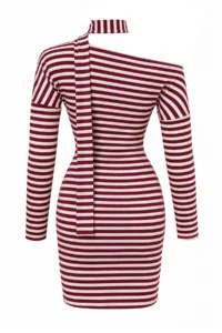 TRENDYOLMİLLA Plum bodycon/Fitting with scarf Midi Asymmetric Collar Long Sleeve Knitting Dress - Image 6