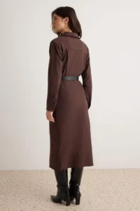 TRENDYOLMİLLA Brown Belt Detailed Long Sleeve Midi Weaving Shirt Dress - Image 4