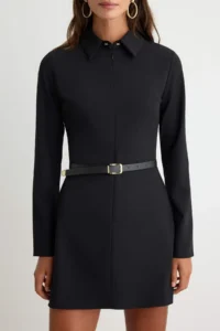 TRENDYOLMİLLA More Sustainable Black Arched Accessory Detailed A-Cut Short / Mini Weaving Dress - Image 4
