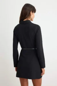 TRENDYOLMİLLA More Sustainable Black Arched Accessory Detailed A-Cut Short / Mini Weaving Dress - Image 5