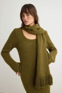 TRENDYOLMİLLA Khaki Plain Maxi Soft textured Scarf Maxi Length Knit Dress - Image 2
