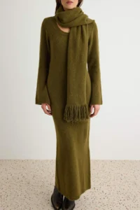 TRENDYOLMİLLA Khaki Plain Maxi Soft textured Scarf Maxi Length Knit Dress - Image 4