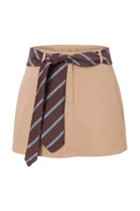 TRENDYOLMİLLA Beige Kravat Arched Mini Shorts Skirt