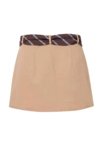 TRENDYOLMİLLA Beige Kravat Arched Mini Shorts Skirt - Image 4