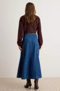 TRENDYOLMİLLA BLUE 100% Cotton Front buttoned Maxi DENIM Skirt - Image 5