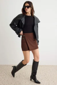 TRENDYOLMİLLA Brown Belt Detailed Knitting Skirt