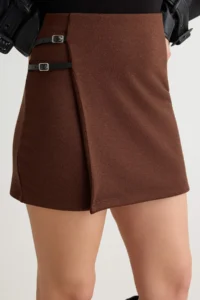 TRENDYOLMİLLA Brown Belt Detailed Knitting Skirt - Image 3
