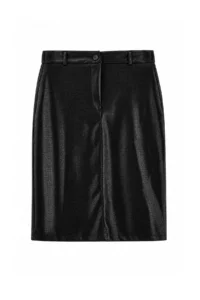 TRENDYOLMİLLA Black Faux Leather Midi Skirt