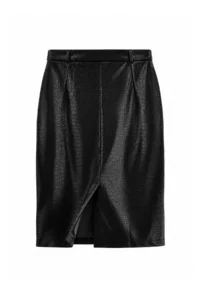 TRENDYOLMİLLA Black Faux Leather Midi Skirt - Image 3