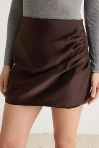 TRENDYOLMİLLA Dark Brown Pili Detailed Weaving Skirt - Image 4