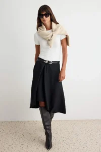 TRENDYOLMİLLA Black Draped Asymmetric Midi with flywheel Skirt