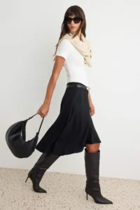 TRENDYOLMİLLA Black Draped Asymmetric Midi with flywheel Skirt - Image 2