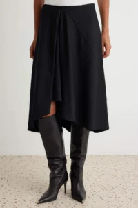 TRENDYOLMİLLA Black Draped Asymmetric Midi with flywheel Skirt - Image 3