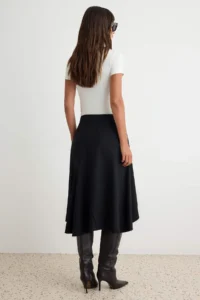 TRENDYOLMİLLA Black Draped Asymmetric Midi with flywheel Skirt - Image 4