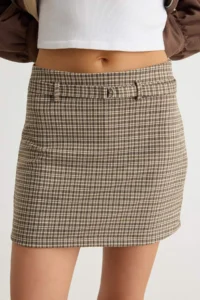 TRENDYOLMİLLA Brown Checkered Thin Arched Weaving Skirt - Image 3