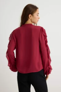TRENDYOLMİLLA Light Burgundy Sleeves Frilly Long Sleeve Shirt - Image 4