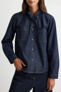 TRENDYOLMİLLA DARK BLUE Collar Detailed DENIM Shirt - Image 4