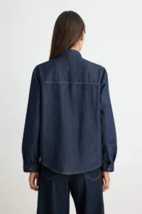 TRENDYOLMİLLA DARK BLUE Collar Detailed DENIM Shirt - Image 5