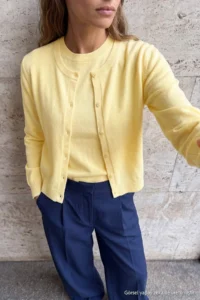 TRENDYOLMİLLA Wardrobe Essentials Yellow Knitwear Blouse- Cardigan Set - Image 4