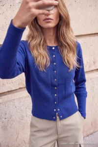 TRENDYOLMİLLA Wardrobe Essentials Saks BLUE Waist Fitting Knitwear Cardigan - Image 3