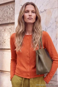 TRENDYOLMİLLA Wardrobe Essentials Orange Soft textured Fitted Crew Neck Knitwear Cardigan - Image 2