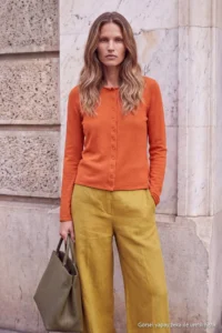 TRENDYOLMİLLA Wardrobe Essentials Orange Soft textured Fitted Crew Neck Knitwear Cardigan - Image 3