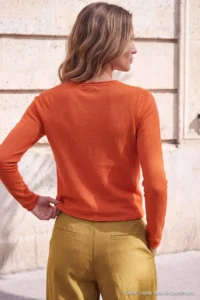 TRENDYOLMİLLA Wardrobe Essentials Orange Soft textured Fitted Crew Neck Knitwear Cardigan - Image 5