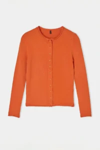 TRENDYOLMİLLA Wardrobe Essentials Orange Soft textured Fitted Crew Neck Knitwear Cardigan - Image 6