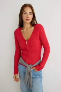 TRENDYOLMİLLA Red V-neck Basic Soft textured Knitwear Cardigan