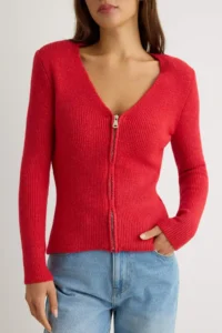 TRENDYOLMİLLA Red V-neck Basic Soft textured Knitwear Cardigan - Image 3