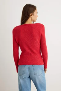 TRENDYOLMİLLA Red V-neck Basic Soft textured Knitwear Cardigan - Image 4