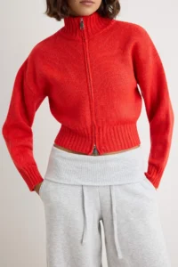 TRENDYOLMİLLA Red High Neck Crop Waist Fitting Knitwear Cardigan - Image 3