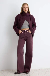 TRENDYOLMİLLA Burgundy Medium Flexible High Waist Wide Leg jeans