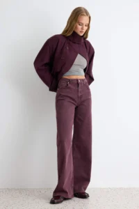 TRENDYOLMİLLA Burgundy Medium Flexible High Waist Wide Leg jeans - Image 2